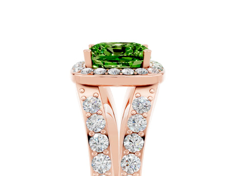 Rose gold Cushion Cut Peridot Split Shank Halo Ring with Four-Prong Setting_17