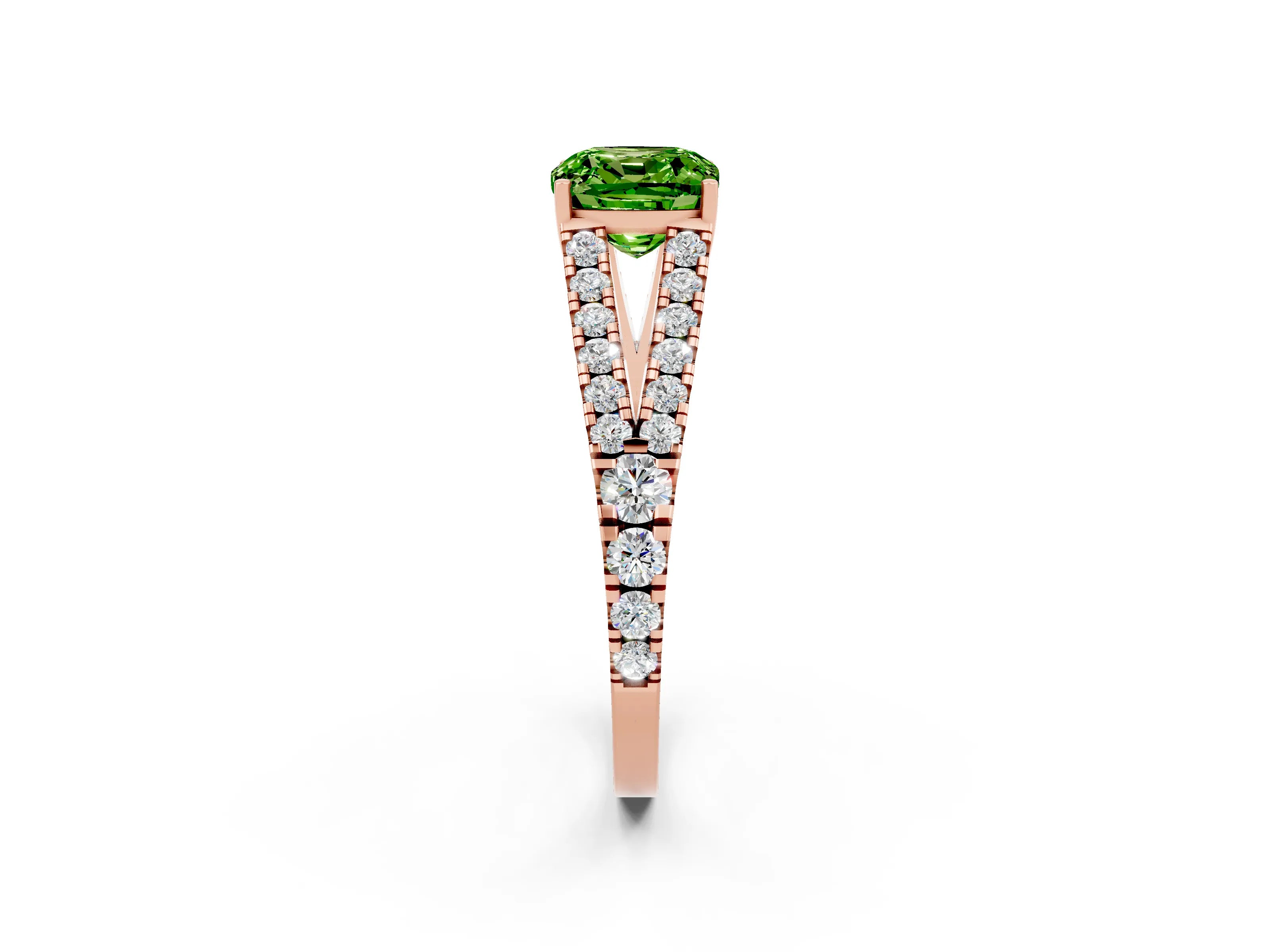Rose gold Cushion Cut Peridot Split Shank Pavé Engagement Ring with Four-Prong Setting_14