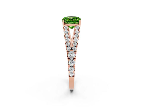 Rose gold Cushion Cut Peridot Split Shank Pavé Engagement Ring with Four-Prong Setting_14