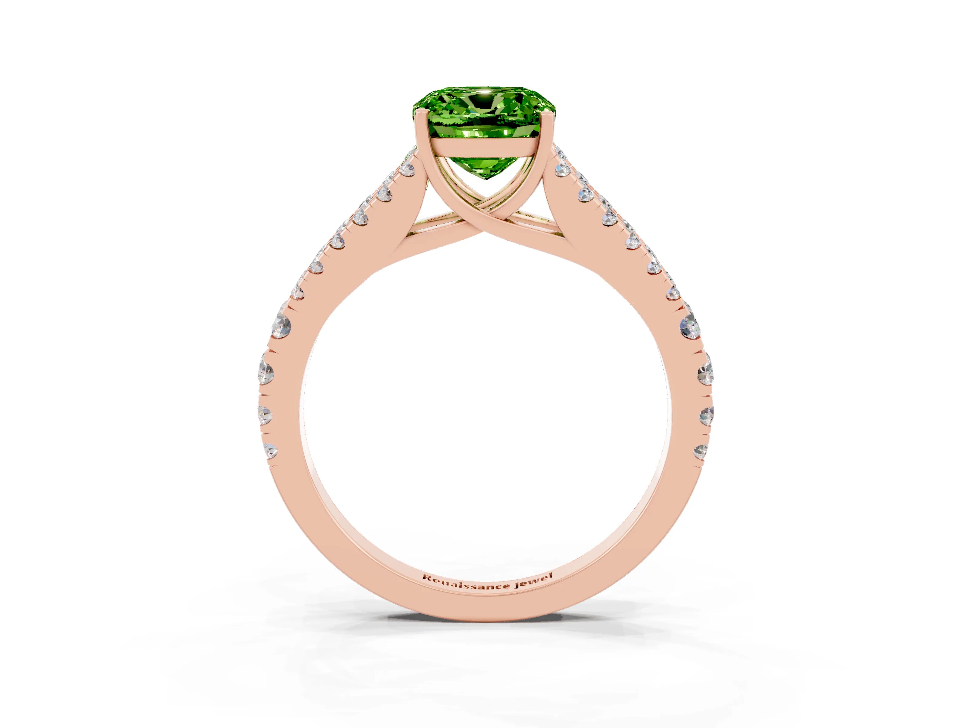 Rose gold Cushion Cut Peridot Split Shank Pavé Engagement Ring with Four-Prong Setting_15