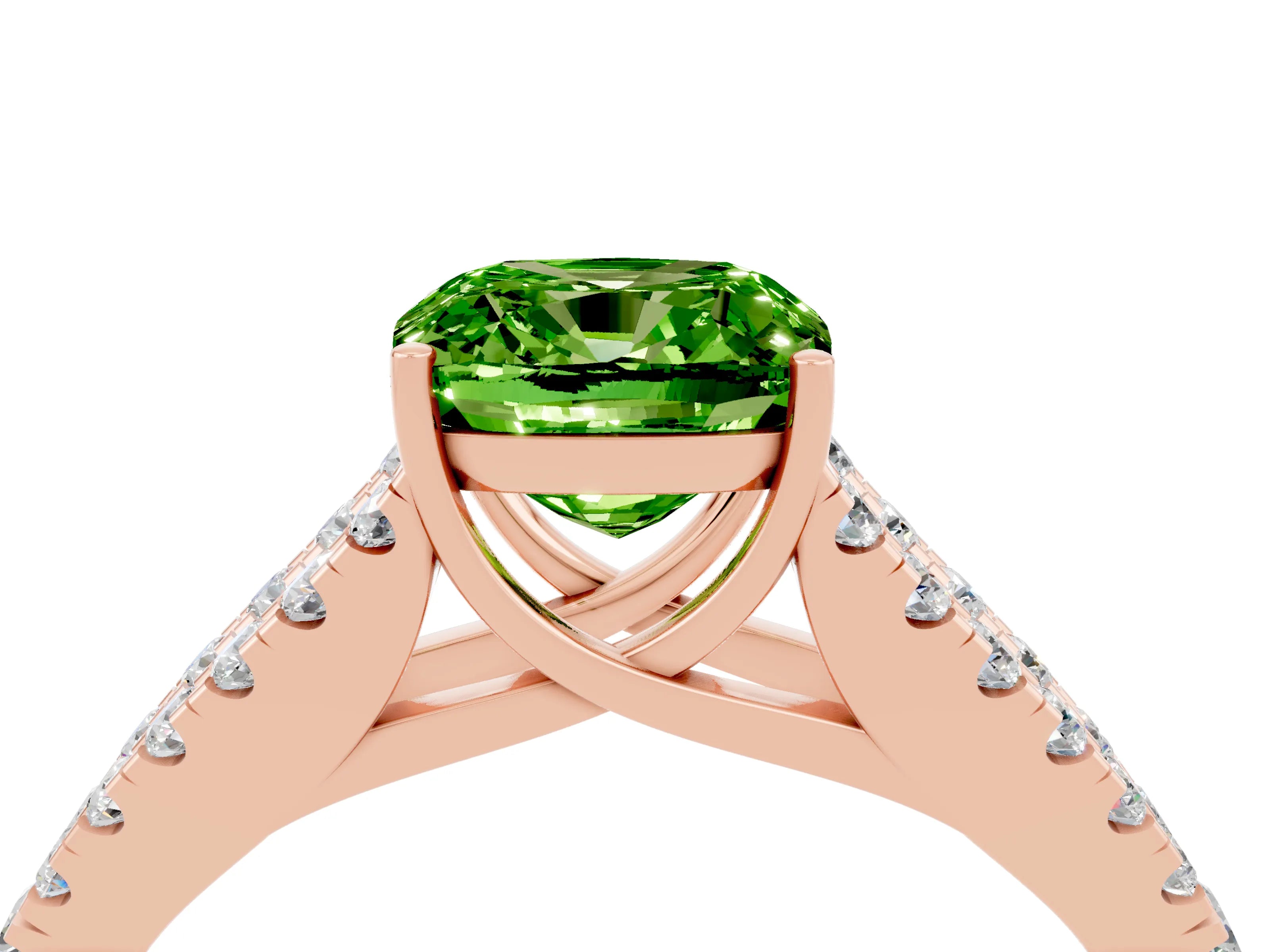 Rose gold Cushion Cut Peridot Split Shank Pavé Engagement Ring with Four-Prong Setting_16