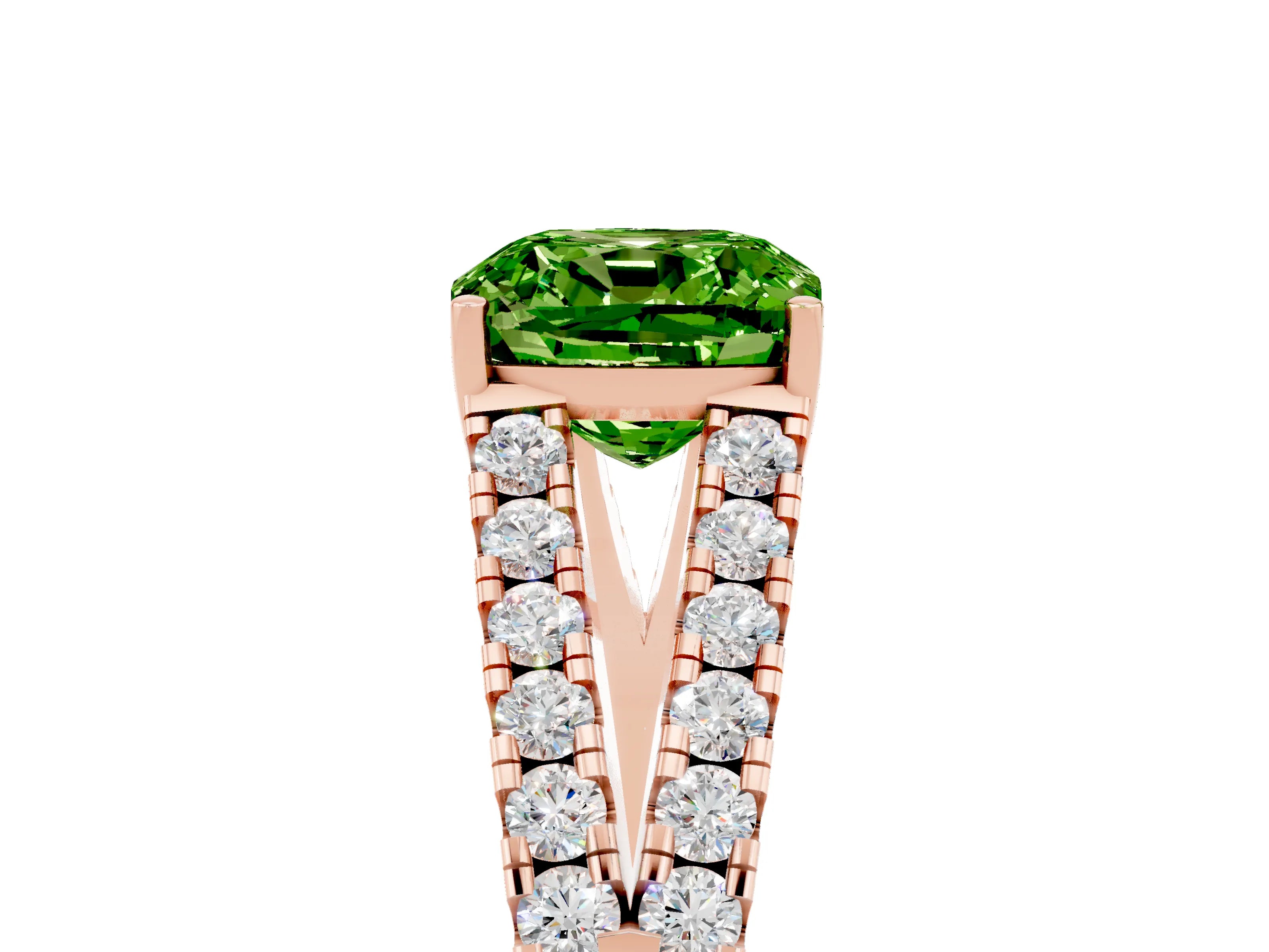 Rose gold Cushion Cut Peridot Split Shank Pavé Engagement Ring with Four-Prong Setting_17