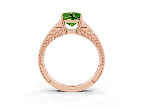 Rose gold Cushion Cut Peridot Split Shank Ring with Pavé Band and Four-Prong Setting_3