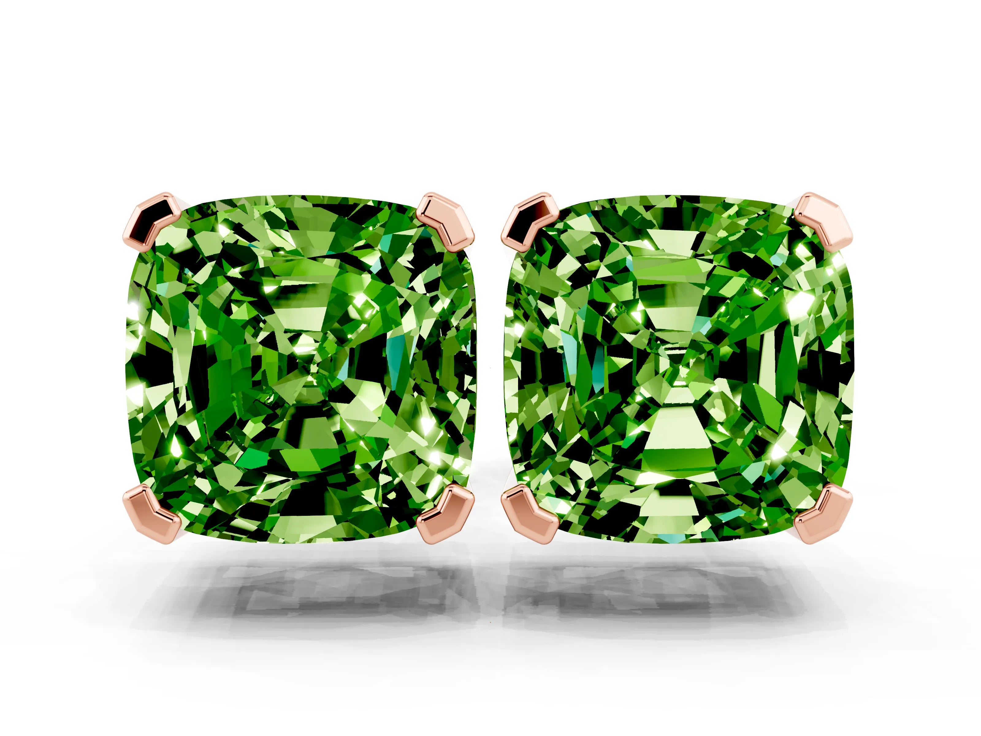 Rose gold Cushion Cut Peridot Stud Earrings_18