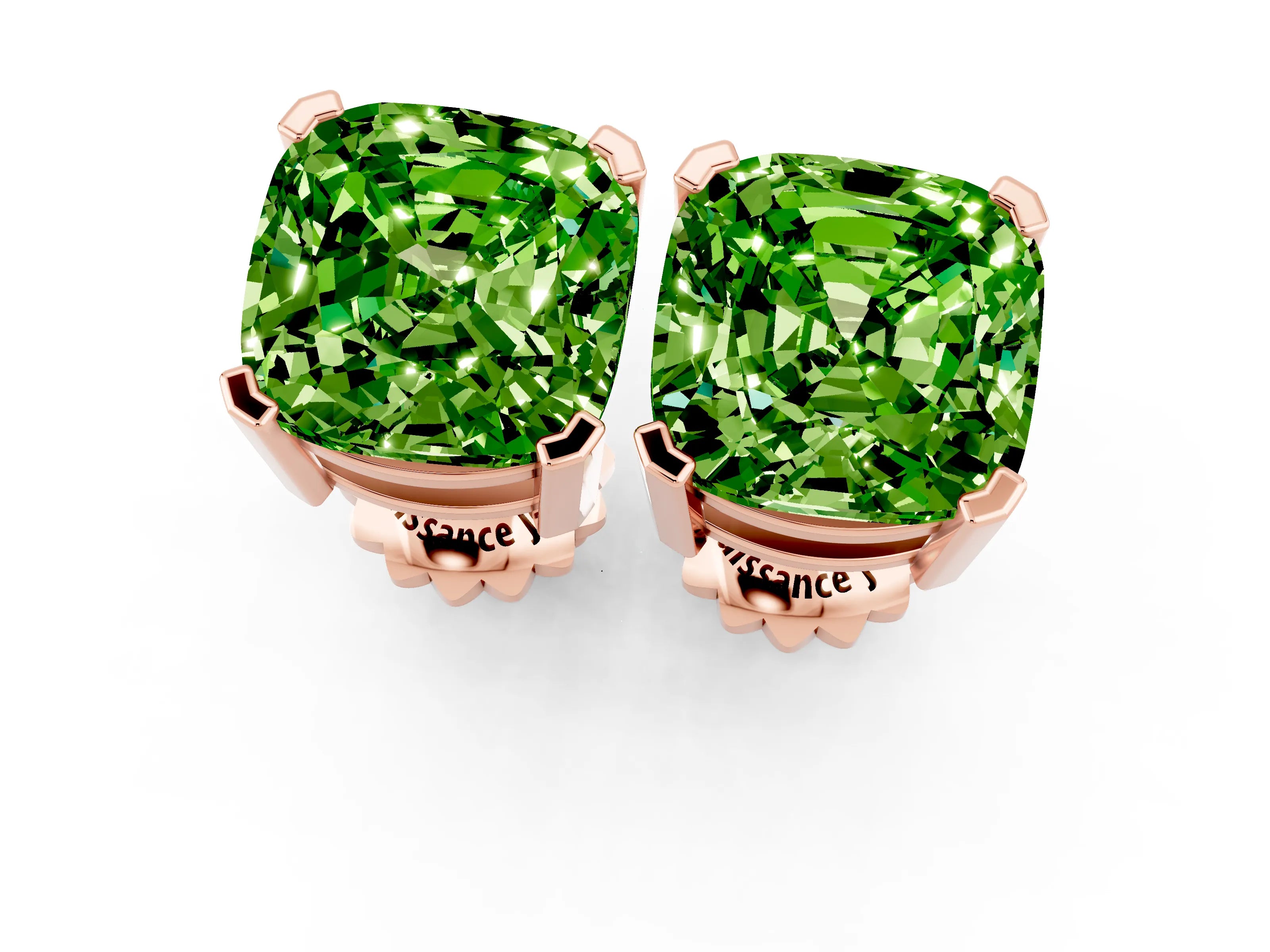 Rose gold Cushion Cut Peridot Stud Earrings_19