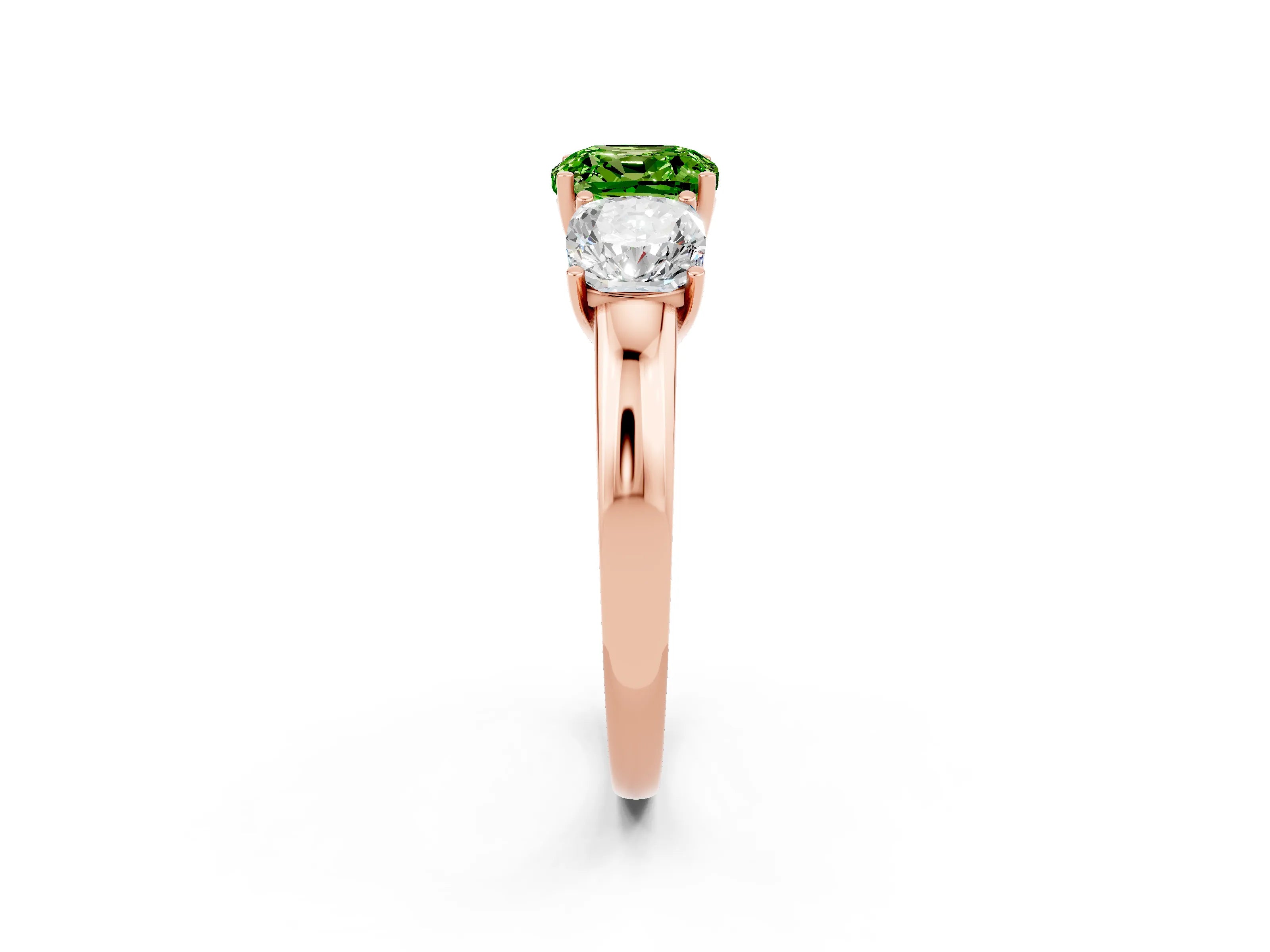 Rose gold Cushion Cut Peridot Three-Stone Ring with Four-Prong Setting and Classic Band_2