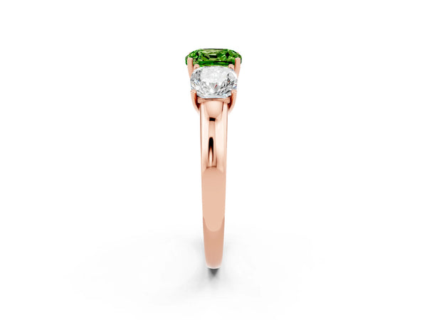 Rose gold Cushion Cut Peridot Three-Stone Ring with Four-Prong Setting and Classic Band