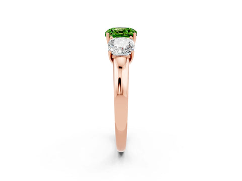Rose gold Cushion Cut Peridot Three-Stone Ring with Four-Prong Setting and Classic Band_2