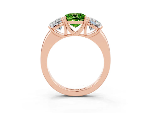 Rose gold Cushion Cut Peridot Three-Stone Ring with Four-Prong Setting and Classic Band_3