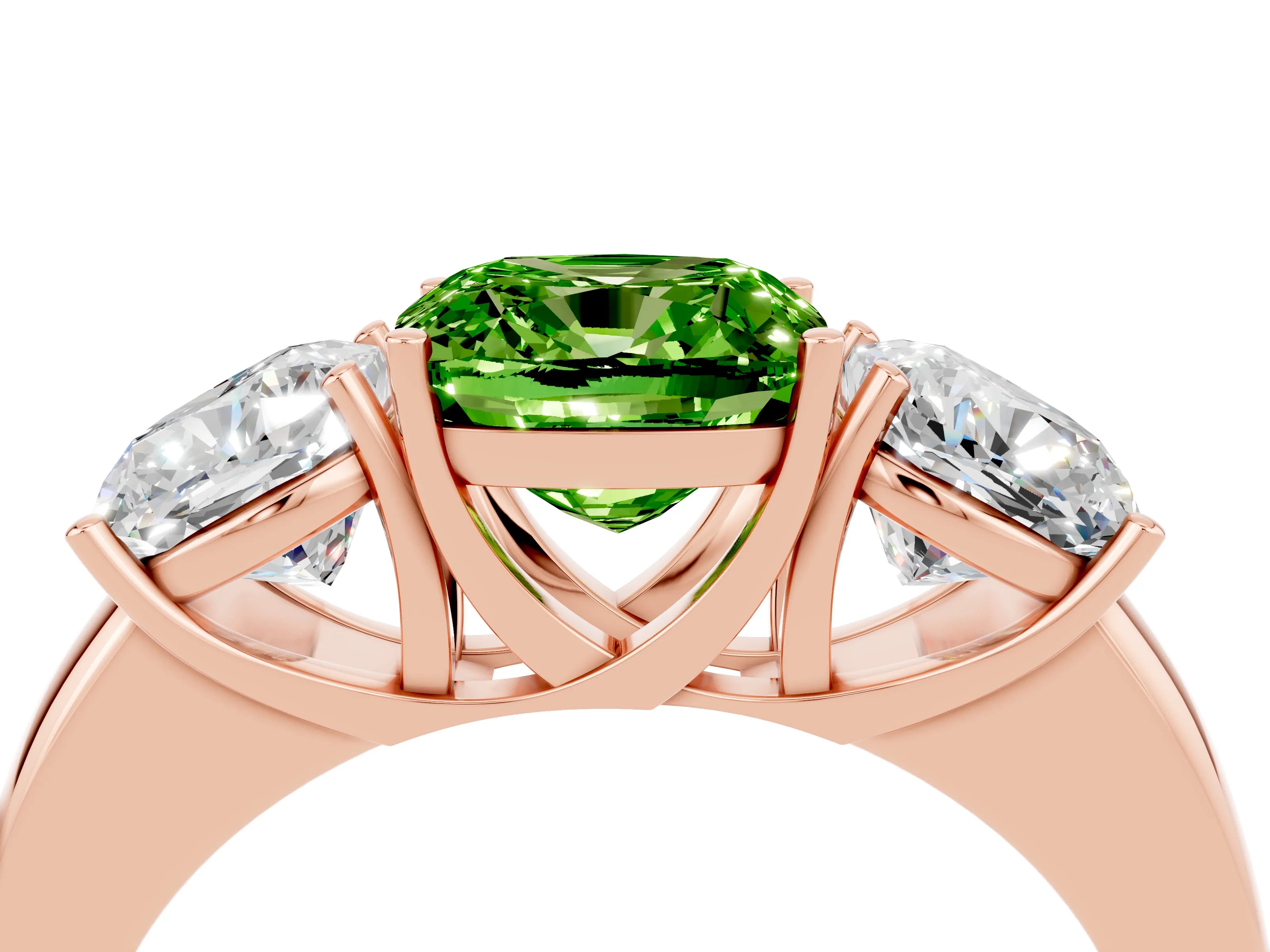 Rose gold Cushion Cut Peridot Three-Stone Ring with Four-Prong Setting and Classic Band_4