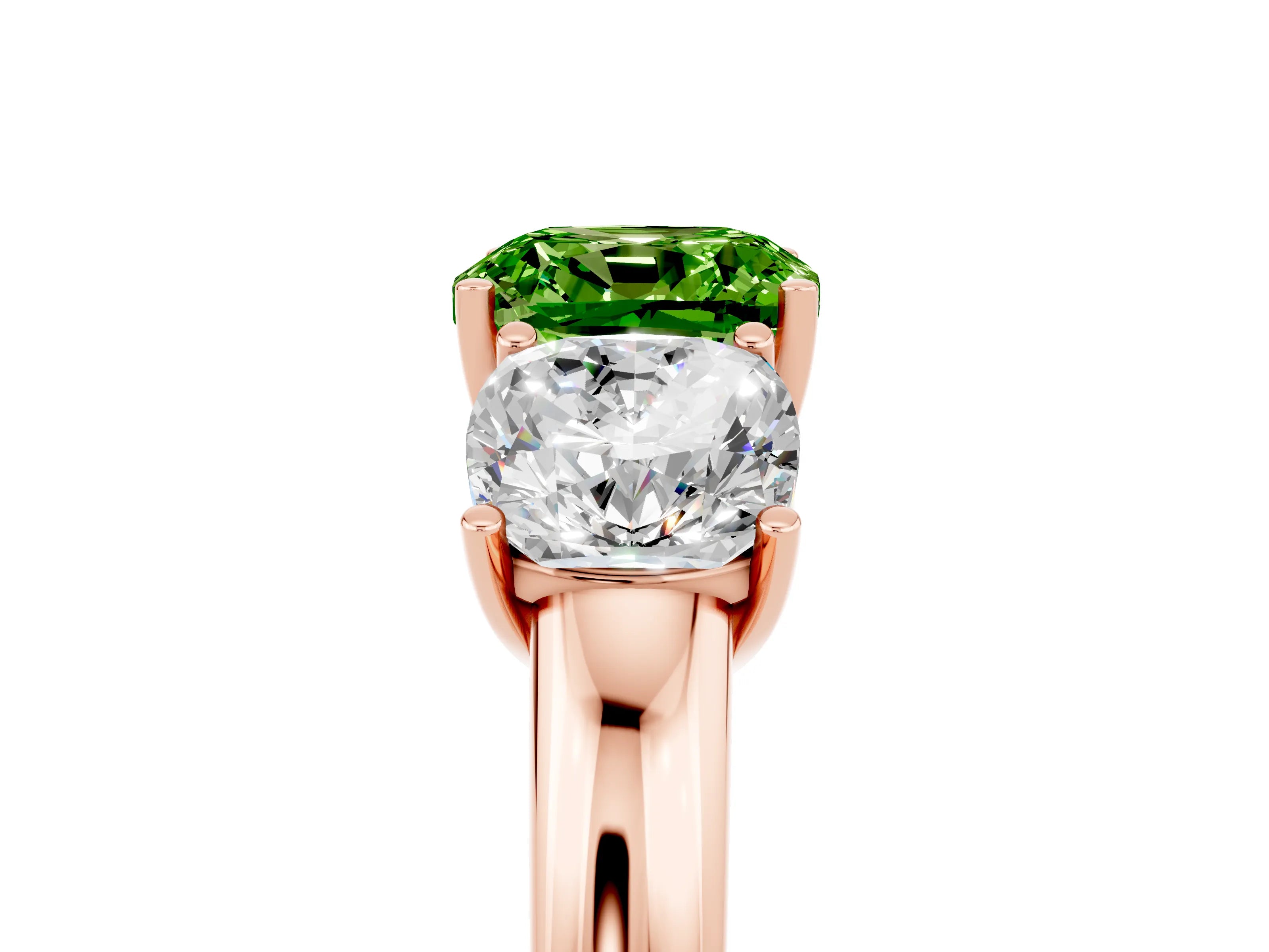 Rose gold Cushion Cut Peridot Three-Stone Ring with Four-Prong Setting and Classic Band_5