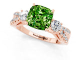 Rose gold Cushion Cut Peridot Three-Stone Ring with Pavé Split Shank and Four-Prong Setting_13