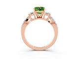 Rose gold Cushion Cut Peridot Three-Stone Ring with Pavé Split Shank and Four-Prong Setting_15