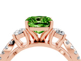 Rose gold Cushion Cut Peridot Three-Stone Ring with Pavé Split Shank and Four-Prong Setting_16