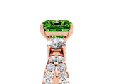 Rose gold Cushion Cut Peridot Three-Stone Ring with Pavé Split Shank and Four-Prong Setting_17