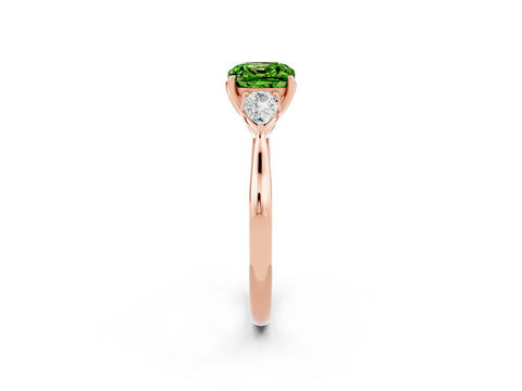 Rose gold Cushion Cut Peridot Three-Stone Ring with Pear Side Stones and Four-Prong Setting_14