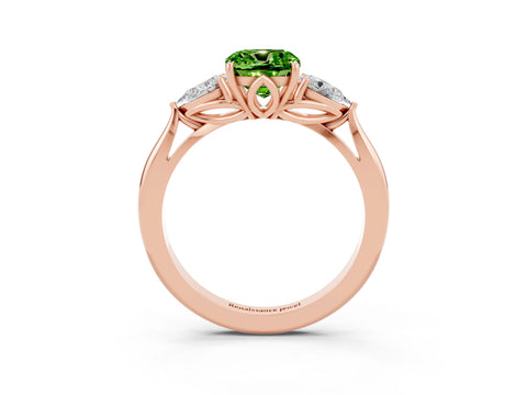 Rose gold Cushion Cut Peridot Three-Stone Ring with Pear Side Stones and Four-Prong Setting_15