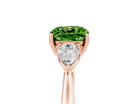 Rose gold Cushion Cut Peridot Three-Stone Ring with Pear Side Stones and Four-Prong Setting_17
