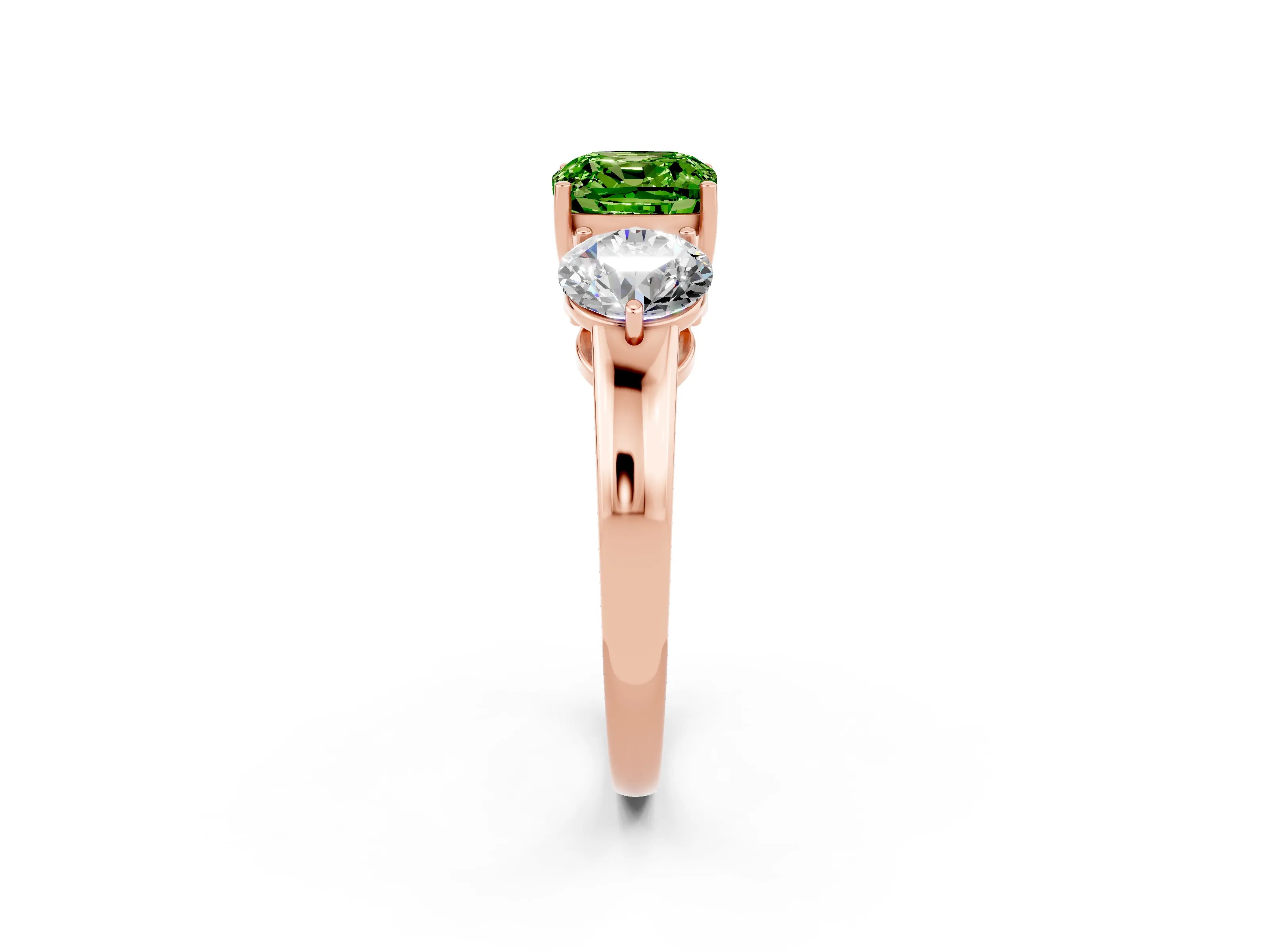 Rose gold Cushion Cut Peridot Three-Stone Ring with Prong Setting and Classic Band_2