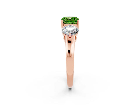 Rose gold Cushion Cut Peridot Three-Stone Ring with Prong Setting and Classic Band_2