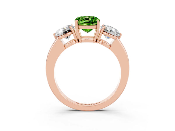 Rose gold Cushion Cut Peridot Three-Stone Ring with Prong Setting and Classic Band