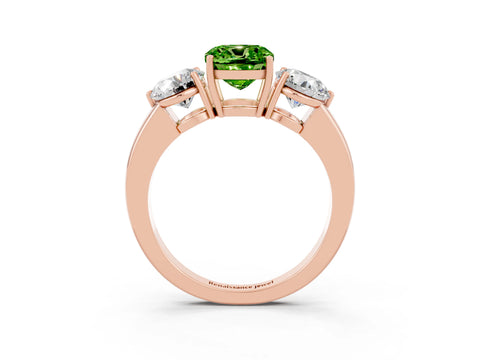 Rose gold Cushion Cut Peridot Three-Stone Ring with Prong Setting and Classic Band_3