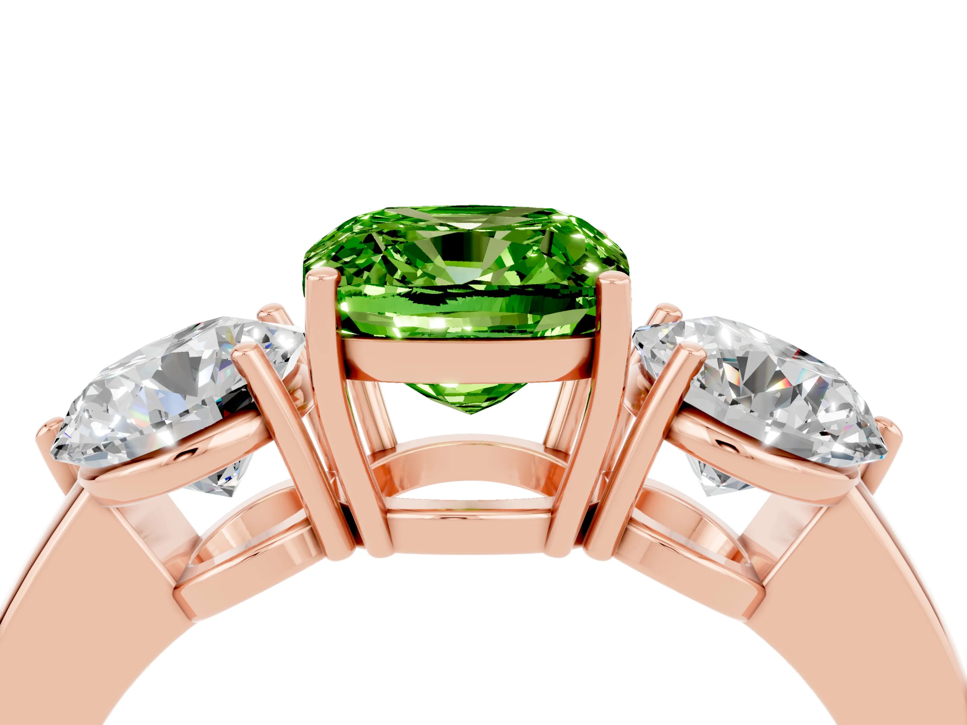 Rose gold Cushion Cut Peridot Three-Stone Ring with Prong Setting and Classic Band_4