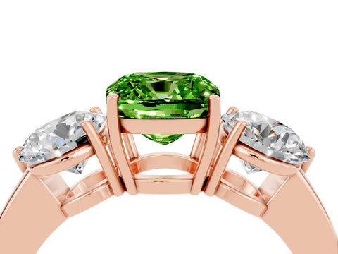 Rose gold Cushion Cut Peridot Three-Stone Ring with Prong Setting and Classic Band_4