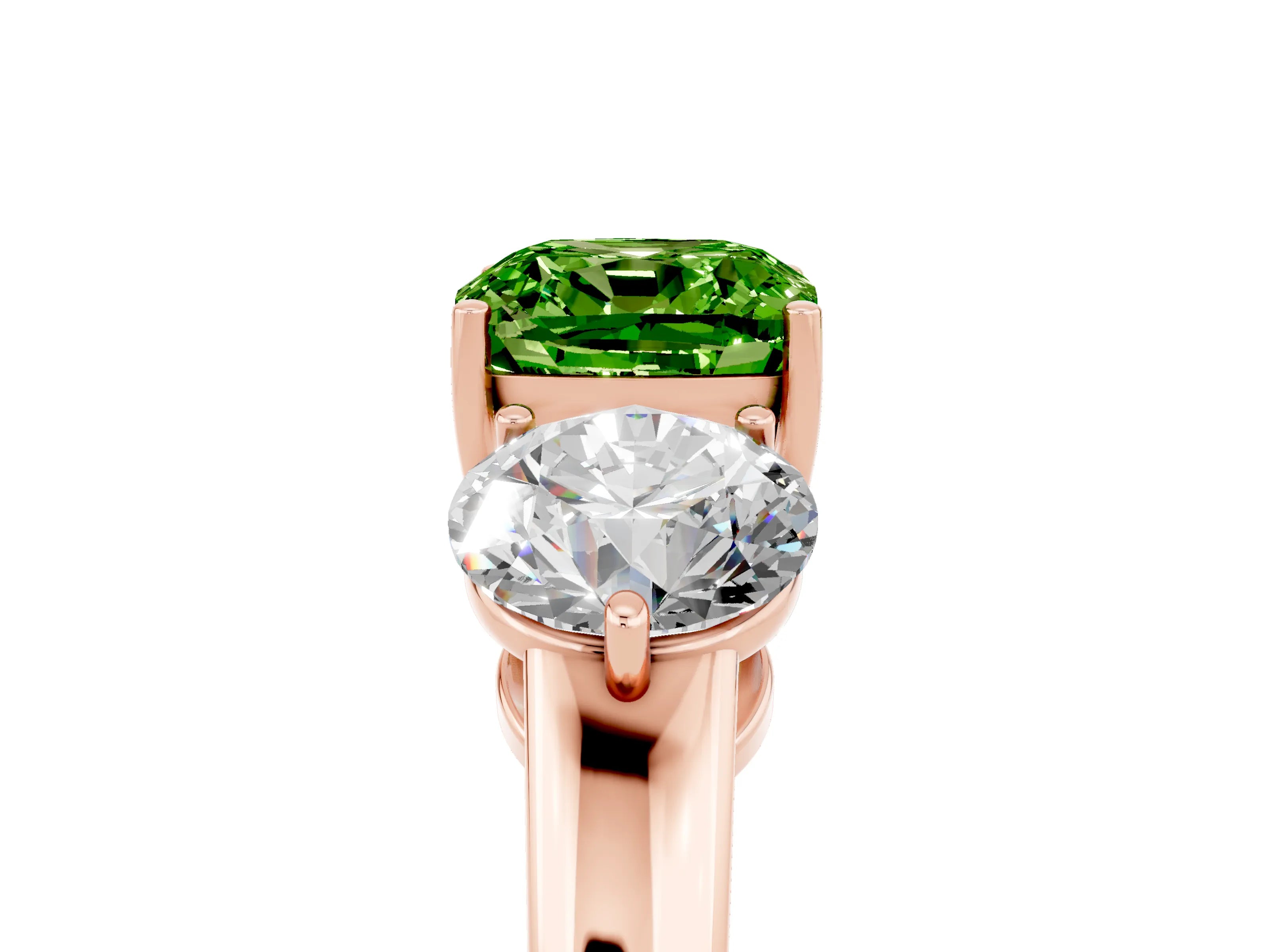 Rose gold Cushion Cut Peridot Three-Stone Ring with Prong Setting and Classic Band_5