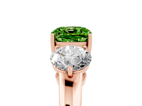 Rose gold Cushion Cut Peridot Three-Stone Ring with Prong Setting and Classic Band_5