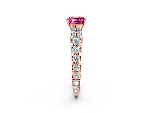 Rose gold Cushion Cut Pink Sapphire Classic Solitaire Ring with Pavé Band and Four-Prong Setting_14