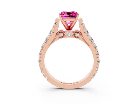 Rose gold Cushion Cut Pink Sapphire Classic Solitaire Ring with Pavé Band and Four-Prong Setting_15