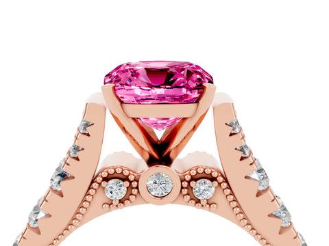 Rose gold Cushion Cut Pink Sapphire Classic Solitaire Ring with Pavé Band and Four-Prong Setting_16