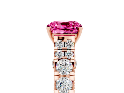 Rose gold Cushion Cut Pink Sapphire Classic Solitaire Ring with Pavé Band and Four-Prong Setting_17