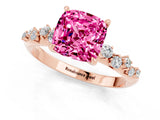 Rose gold Cushion Cut Pink Sapphire Cluster Side Stone Solitaire Ring with Prong Setting_49