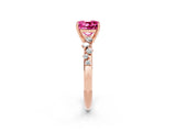 Rose gold Cushion Cut Pink Sapphire Cluster Side Stone Solitaire Ring with Prong Setting_50