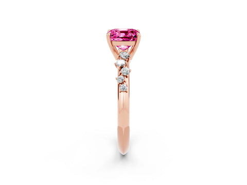 Rose gold Cushion Cut Pink Sapphire Cluster Side Stone Solitaire Ring with Prong Setting_50