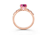 Rose gold Cushion Cut Pink Sapphire Cluster Side Stone Solitaire Ring with Prong Setting_51