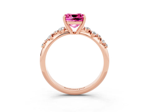 Rose gold Cushion Cut Pink Sapphire Cluster Side Stone Solitaire Ring with Prong Setting_51