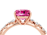 Rose gold Cushion Cut Pink Sapphire Cluster Side Stone Solitaire Ring with Prong Setting_52