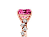 Rose gold Cushion Cut Pink Sapphire Cluster Side Stone Solitaire Ring with Prong Setting_53