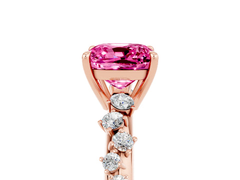 Rose gold Cushion Cut Pink Sapphire Cluster Side Stone Solitaire Ring with Prong Setting_53