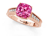 Rose gold Cushion Cut Pink Sapphire Engagement Ring with Milgrain Channel Set Band and Prong Setting_25