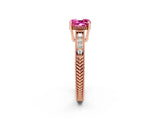 Rose gold Cushion Cut Pink Sapphire Engagement Ring with Milgrain Channel Set Band and Prong Setting_26