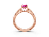 Rose gold Cushion Cut Pink Sapphire Engagement Ring with Milgrain Channel Set Band and Prong Setting_27