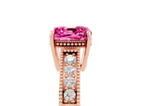 Rose gold Cushion Cut Pink Sapphire Engagement Ring with Milgrain Channel Set Band and Prong Setting_29