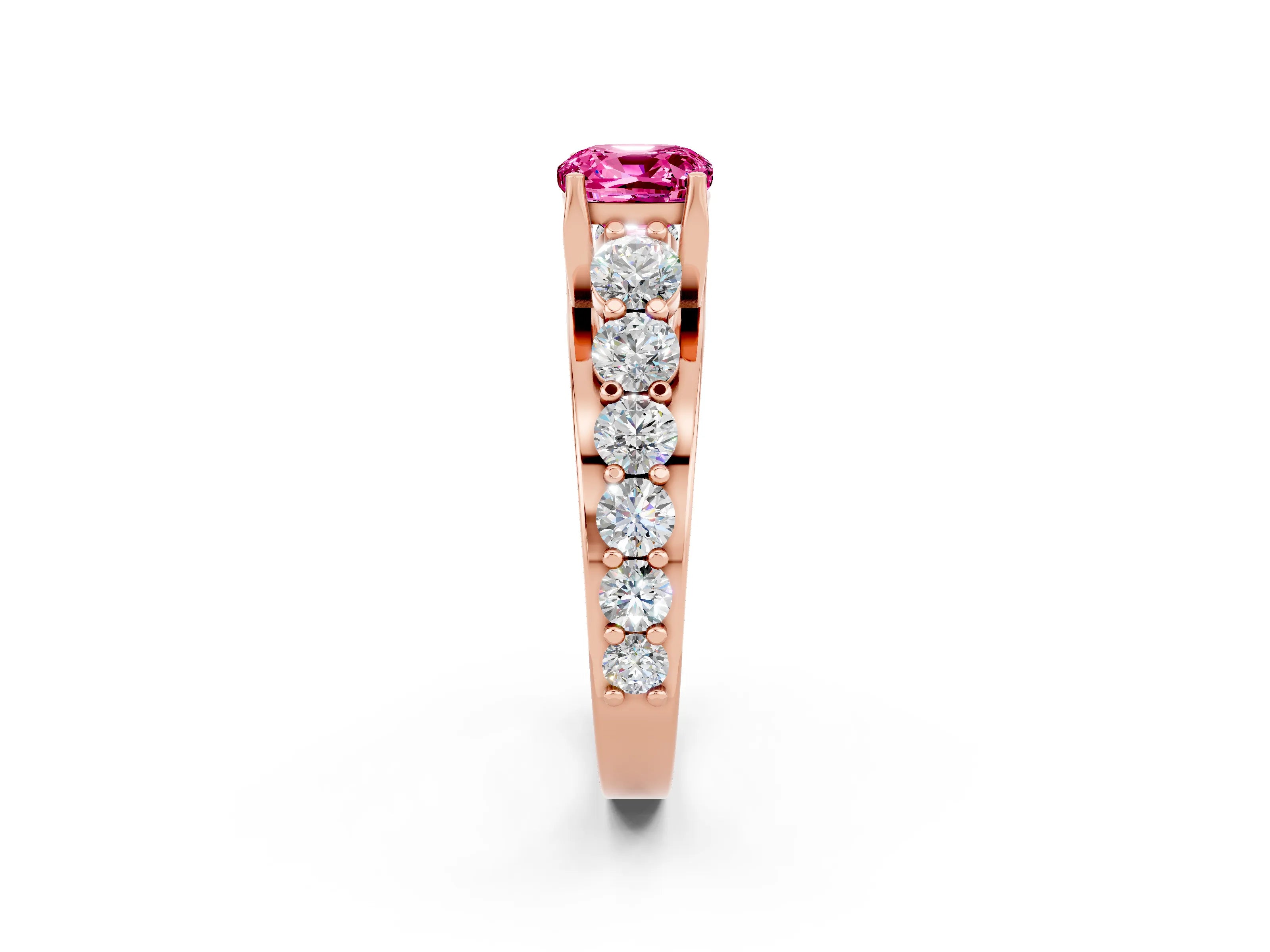 Rose gold Cushion Cut Pink Sapphire Engagement Ring with Pavé Band and Four-Prong Setting_2