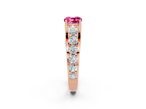 Rose gold Cushion Cut Pink Sapphire Engagement Ring with Pavé Band and Four-Prong Setting_2