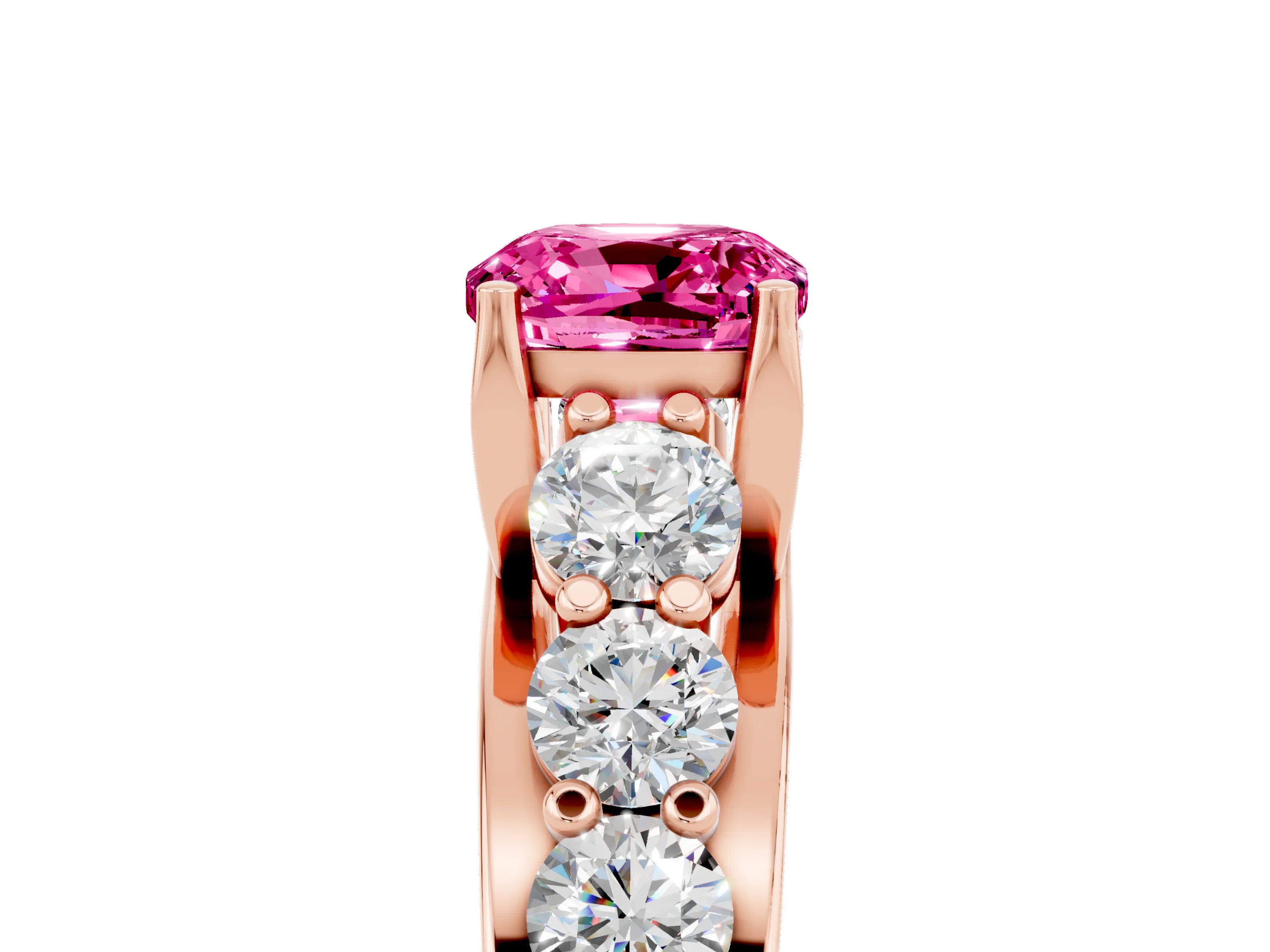 Rose gold Cushion Cut Pink Sapphire Engagement Ring with Pavé Band and Four-Prong Setting_5