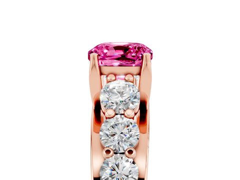 Rose gold Cushion Cut Pink Sapphire Engagement Ring with Pavé Band and Four-Prong Setting_5